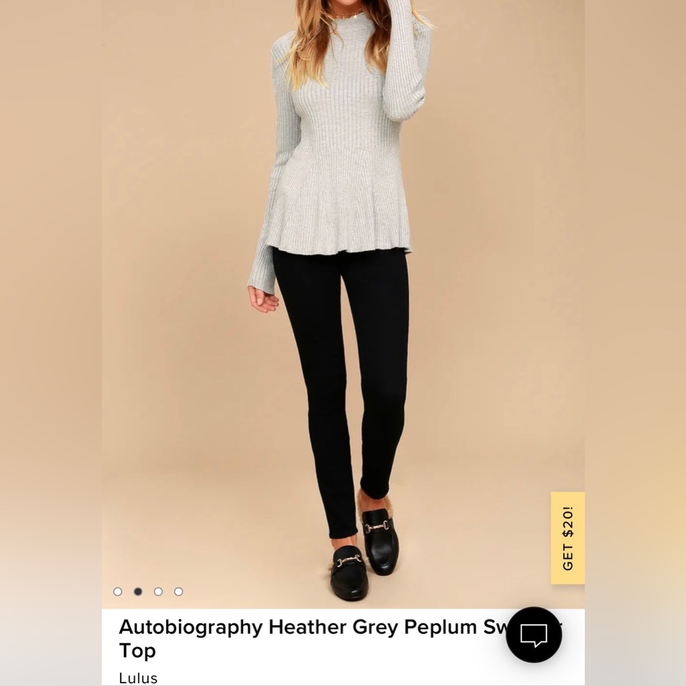 NWOT Lulus Autobiography Heather Grey Peplum Sweater. Size XL